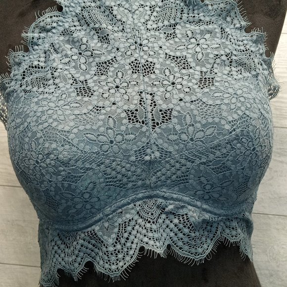 Pink Push Up Med A-C‎ Blueish Grey Lace Bra - Picture 1 of 7